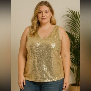Grace Karin Top Womens Gold Sequin Sleeveless Sparkle Shimmer 2XL